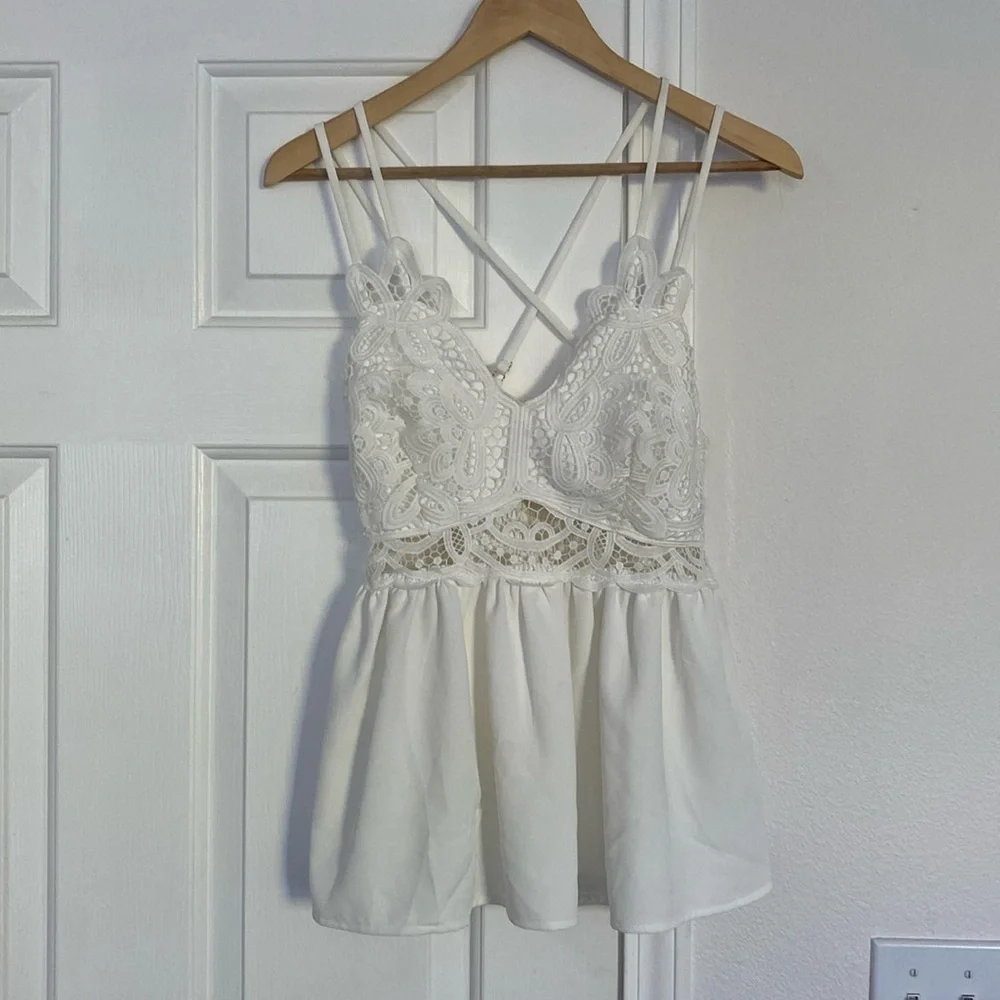 Willow and Root White Crochet Peplum Tank Top.